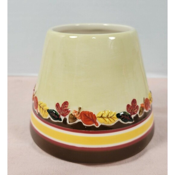 Harvest Ceramic Candle Shade 4.5" White Brown Yellow Fall Decor Hand Painted - Picture 3 of 7